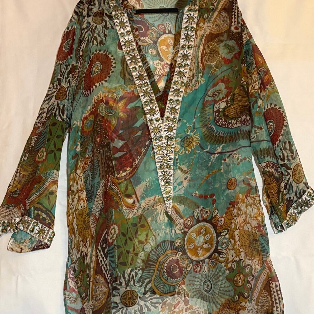 Roamans Swim Boho Paisley Beaded Tunic Swim Beach Cover Up Plus Size 2X